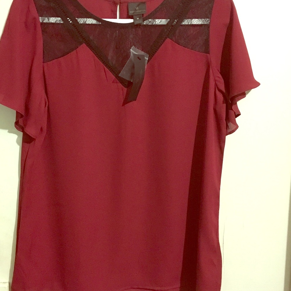 NWT 2/$20 Worthington maroon Lacey blouse M